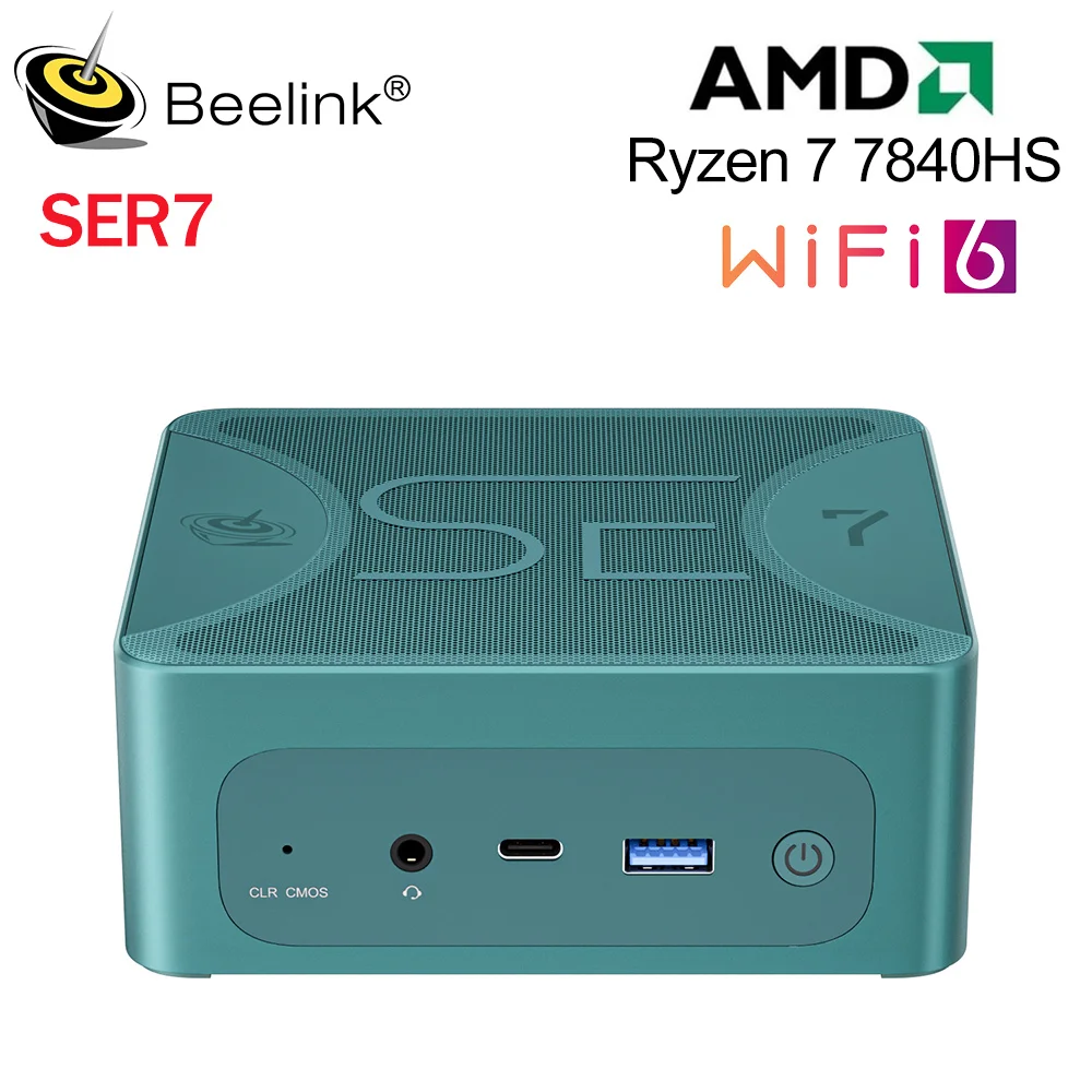 Beelink 미니 PC WLAN 데스크탑 게임 컴퓨터, SER7 7840HS, WiFi6, AMD Ryzen 7 7840HS, DDR5 32GB, 1T SSD, BT5.2, USB4, 4K, 60Hz, US