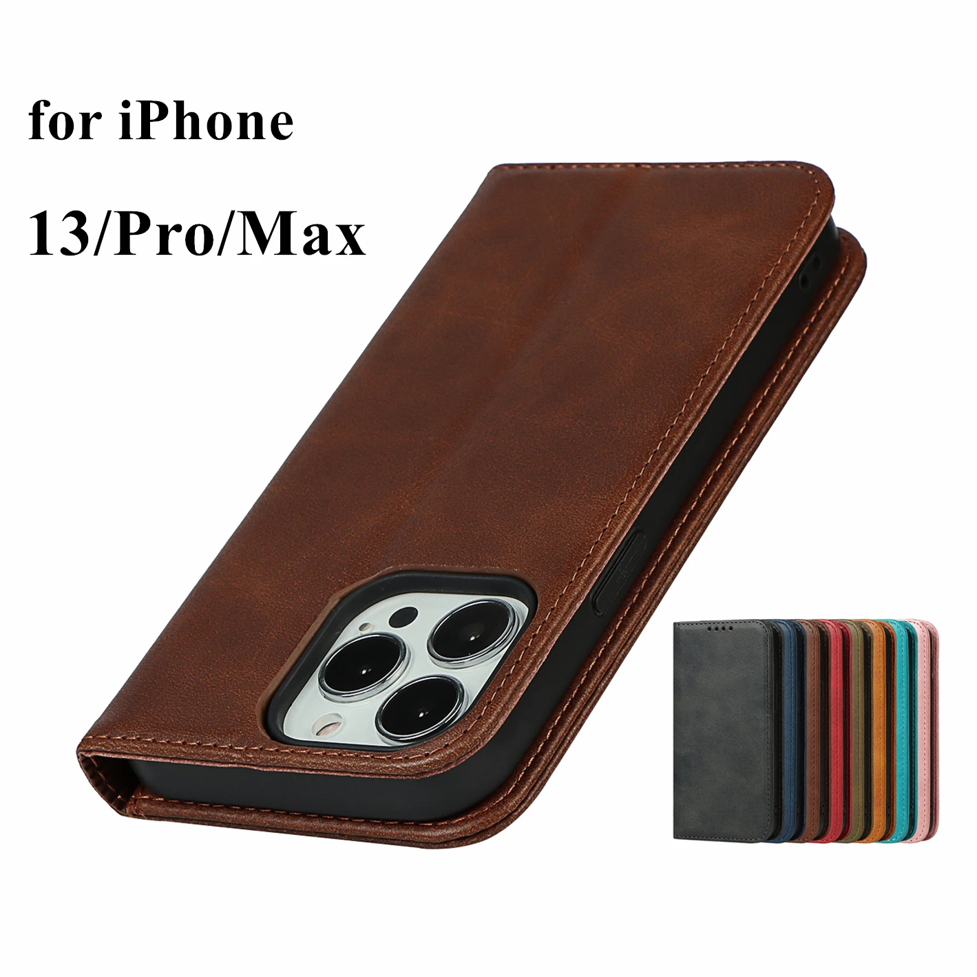 Capa de Couro para o Iphone 13 11 12 Pro Max Mini x xs Max xr Plus se 2023 2023 Aleta Coldre Atração Magnética Carteira Case