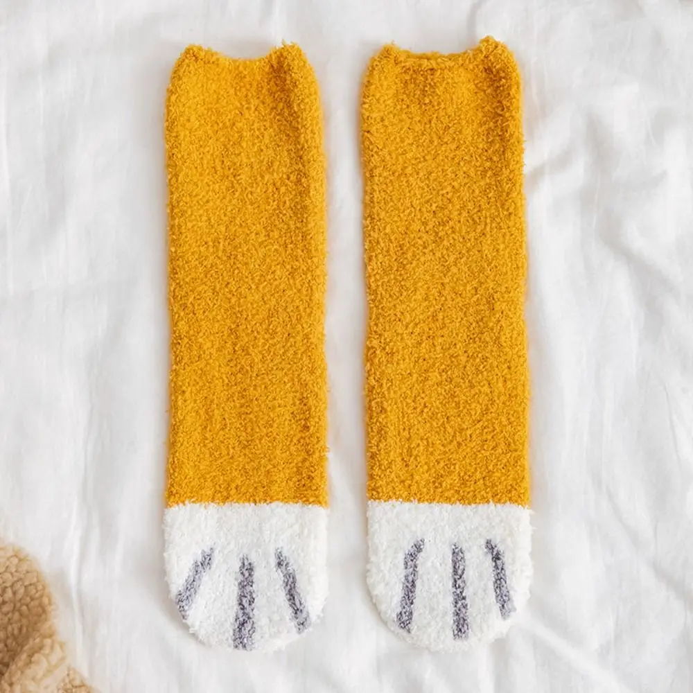 Description Picture 5 of item1 Pair Animal Fingers Cat Paw Winter Socks Coral Fleece Cat Paw Coral Fleece Warm Sock Soft Thicken Sleeping Socks Women