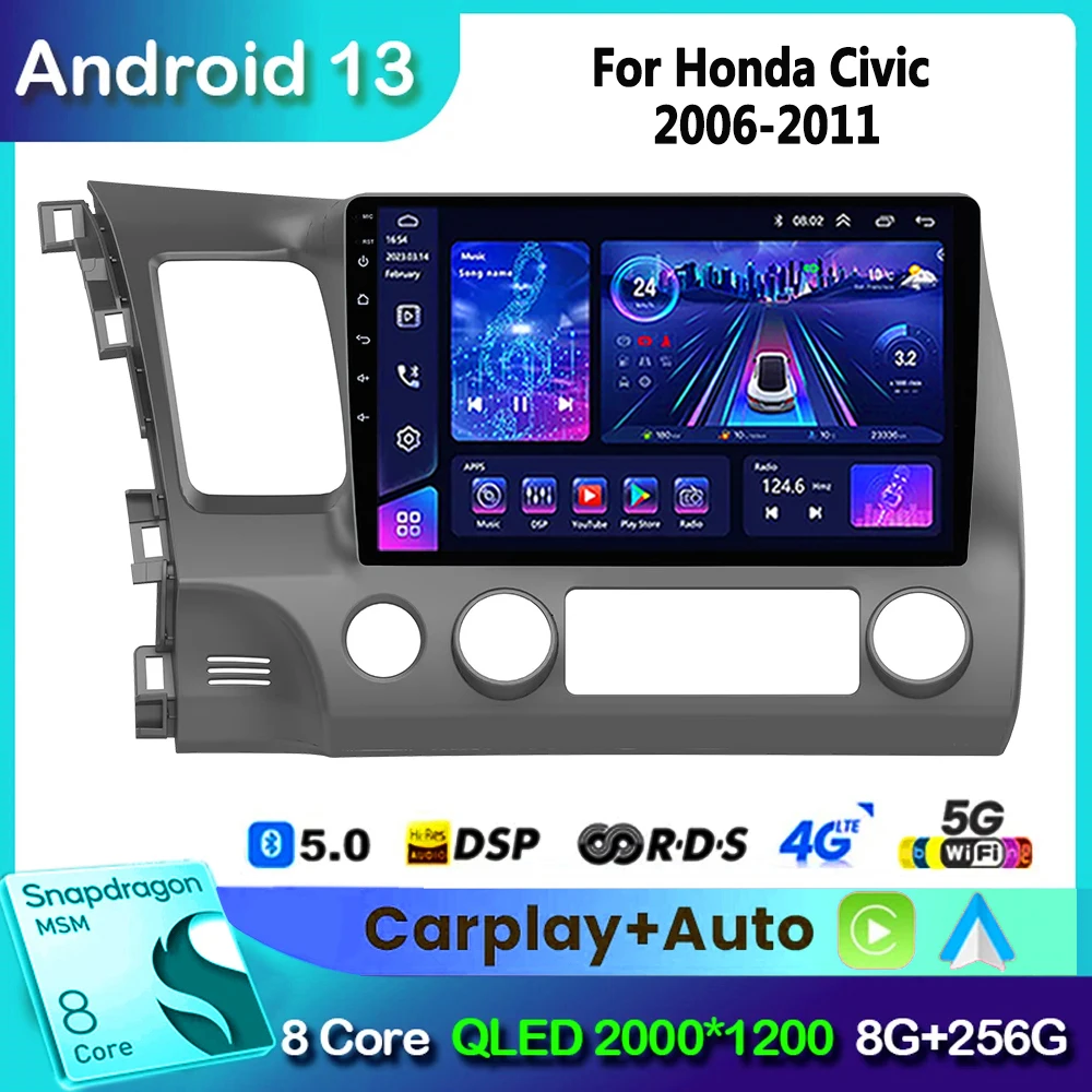

Автомагнитола на Android 13, мультимедийный плеер для Honda Civic 2005-2012, навигация GPS, аудио, стерео, 4G Carplay, головное устройство 2din