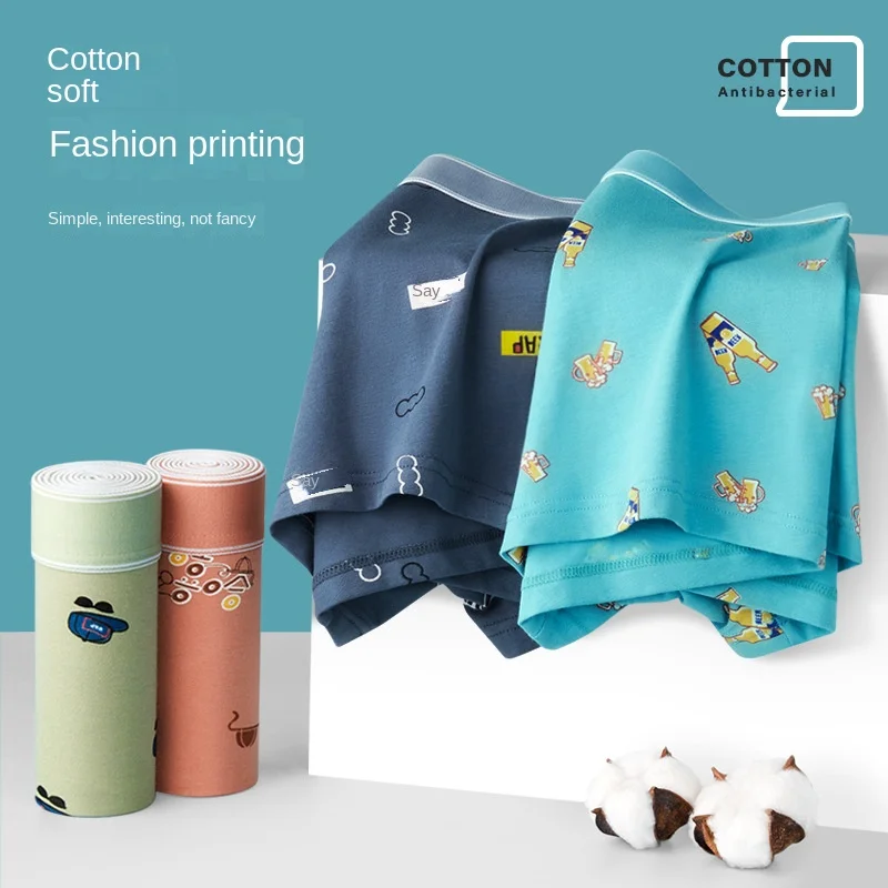 

Autumn and Winter Men's Cotton Underwear Printed Mid-Waist Breathable Comfortable Boxers Youth Shorts