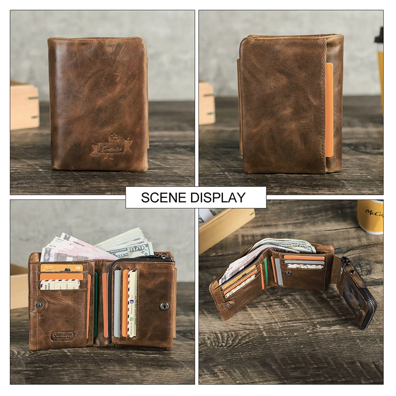 CONTACT'S Genuine Cowhide Leather Men Wallet Trifold Wallets Fashion Design  Brand Purse ID Card Holder With Zipper Coin Pocket - AliExpress