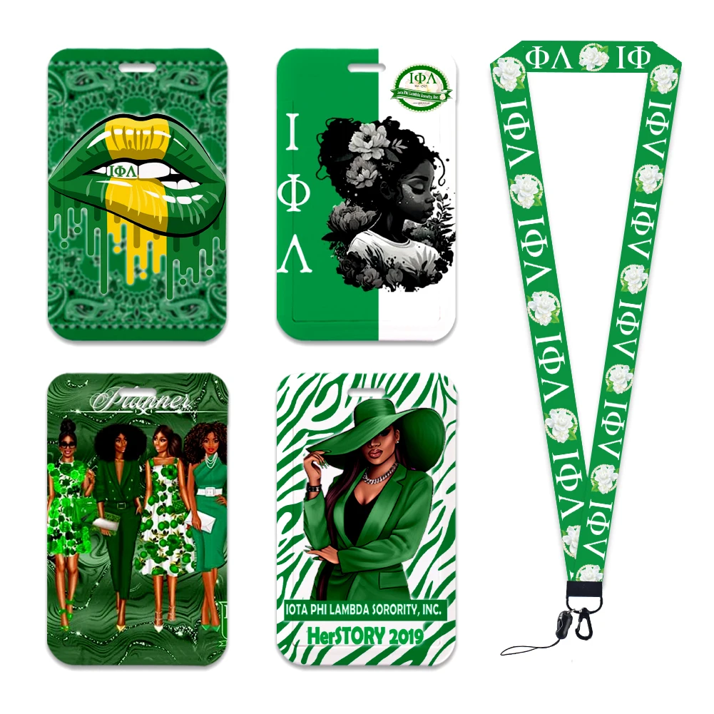 

Factory Wholesale Lota Phi Lambda Pattern Card Holder Keychain Photo Holder Certificate Work Card Holder With Lanyard