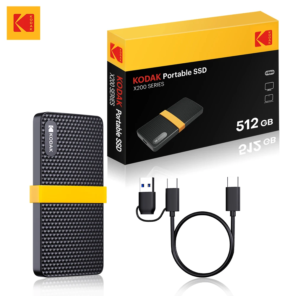 外付けハードディスク・ドライブ KODAK Portable SSD X200 1TB コダック X200 外付けSSDハードドライブ USB3.1 Type-C ミニポータブル
