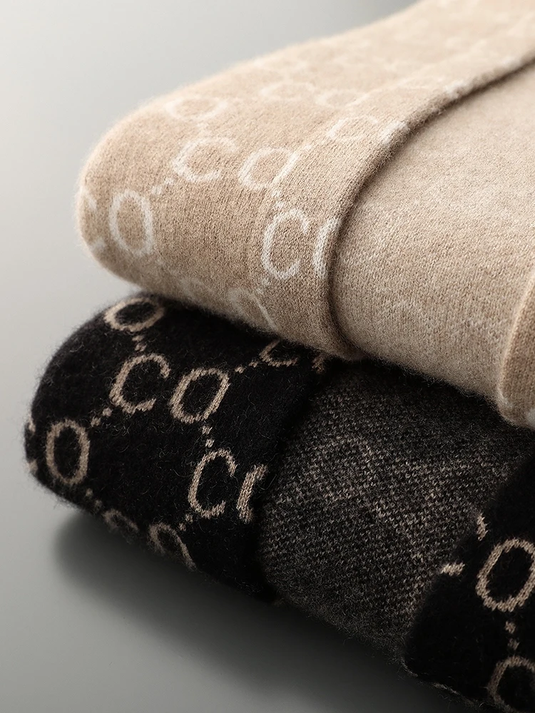Men 100% Cashmere Sweater Jacquard Cardigan Autumn Winter Thick Cashmere Knitted Coat High Quality Smart Casual Style Clothing 3