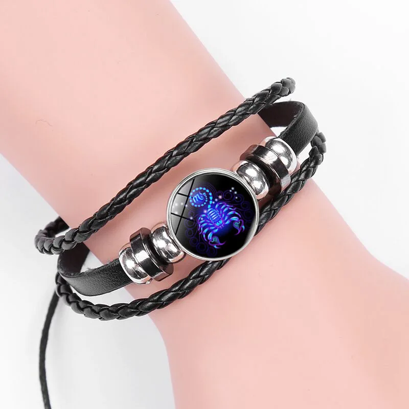 12 Constellation Braided Leather Bracelet Punk Style Zodiac Sign Multilayer Weave Wrap Bracelet for Birthday Gifts leather bracelet leather bangle
