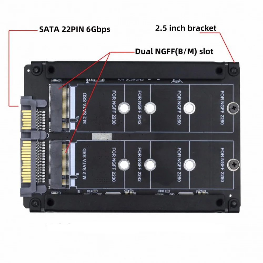 SATA M.2 RAID 어댑터 B+M 키 듀얼 M.2 NGFF - 2.5인치 SATA SSD RAID 콤보 HDD 하드 드라이브 인클로저 블랙 메탈 케이스