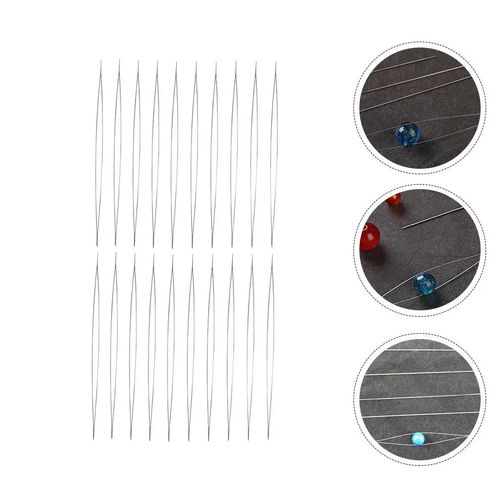 20개 비즈 바늘 금속 실 바느질 바늘 큰 구멍 보석 팔찌 목걸이 DIY 공예 도..