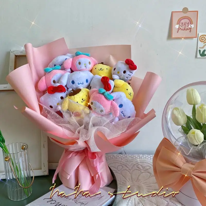 

Kawai Cartoon Sanrioed Hellokitty Kuromi Melody Cinnamoroll Plush Dolls Bouquet Anime Kirby Ultraman Valentine Day Birthday Gift
