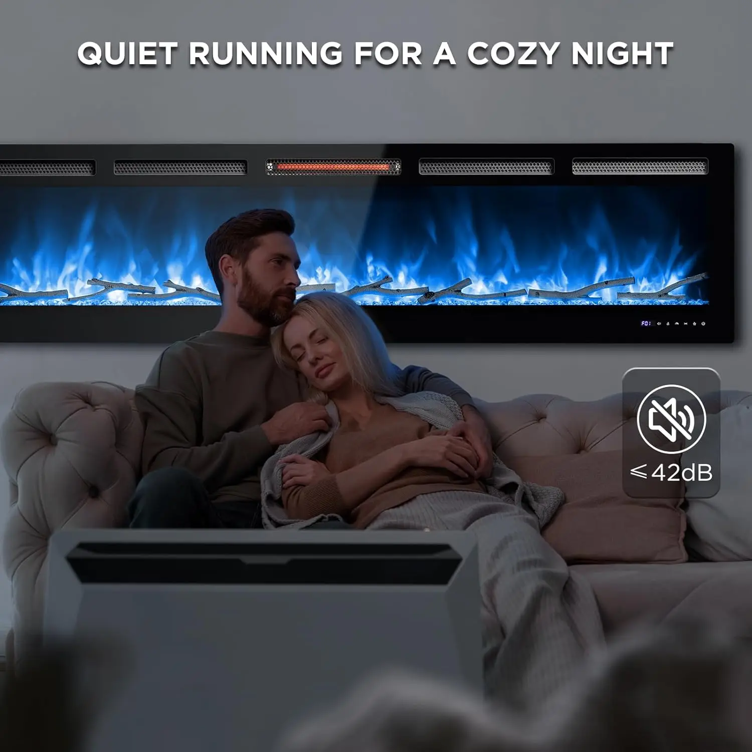 72&rdquo; Smart WiFi Infrared Electric Fireplace with Sound Crackling and Realistic Flame 1500W Quartz Heater Recessed or Wall Mounted