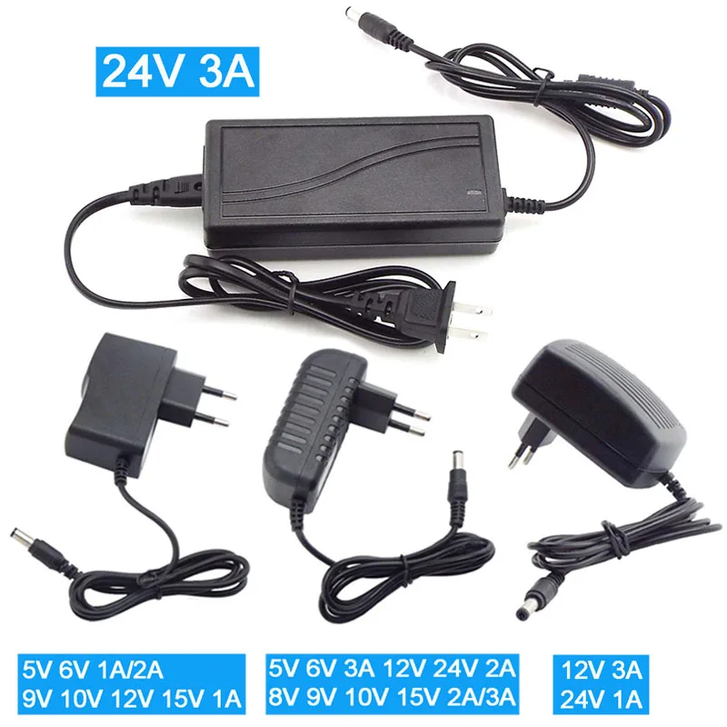 AC DC 5V 6v 9V 10v 12V 15v 24v volt Power Adapter 1A 2A 3A Supply wall charger US EU Plug for LED strip light camera Router