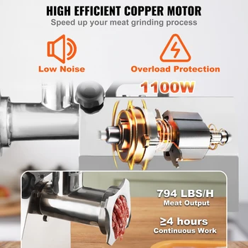 VEVOR Electric Meat Grinder Food Processors Sausage Maker Filler Mincer Stuffer Stainless Steel with 2 Blades for Home Kitchen 3