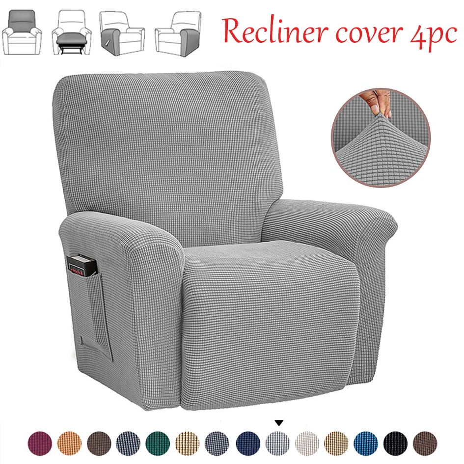 Battilo Waterproof Recliner Chair Cover Elastic Plush Lazy Sofa Cover Massage Chair Covers with Pocket Stretch Plaid Slipcover 2