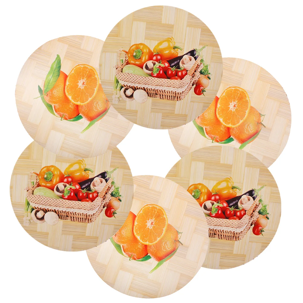 

6 Pcs Round Placemats Printed Fruit Bowl Rustic Style Decorations For Table Fine Home Dining