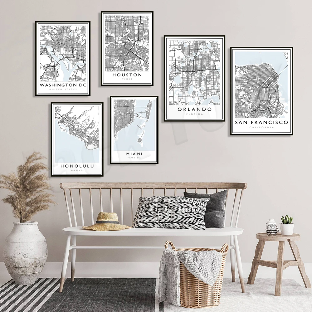 Orlando, Las Vegas, Houston Tx, Washington Dc, Beaufort Nc, San Francisco, 1943 Ca, Nc, Hawaii, Sc City Road Map Poster