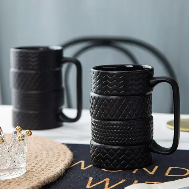 Tazza 3D A Forma Di Pneumatico Per Auto: Originale Regalo Da 500 Ml In Ceramica Nera Con Cucchiaio - 6