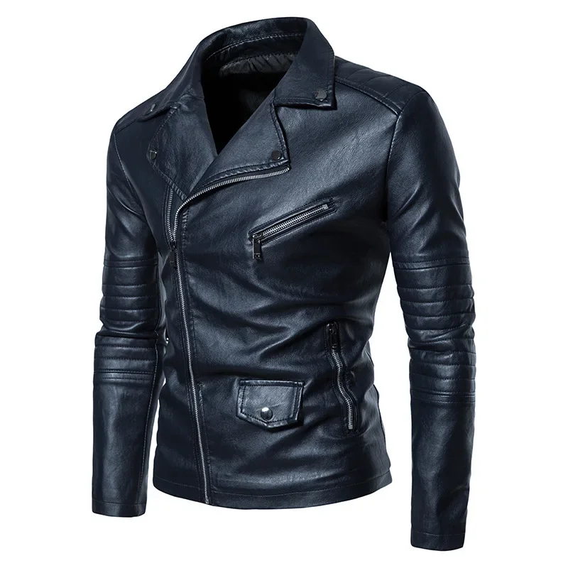 Men's Leather Jacket Winter Vintage Motorcycle Wash Men's Lapel European and American Men's PU Jacket Leather Jacket
