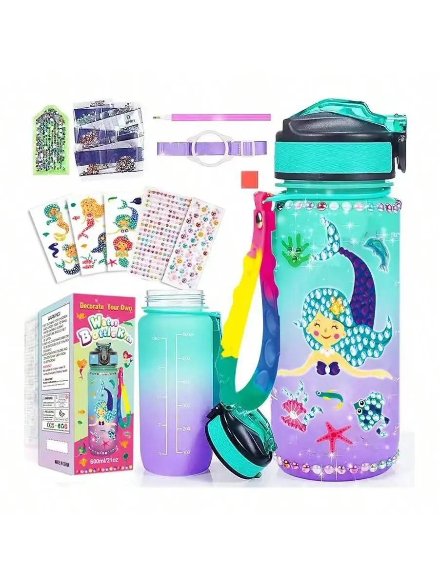 Description Picture 3 of item1 Set Decorate Your Own Water Bottle Kits, Mermaid Unicorn Themed Diamond Painting Cup, Fun Arts and Crafts Gifts Toys for Gift