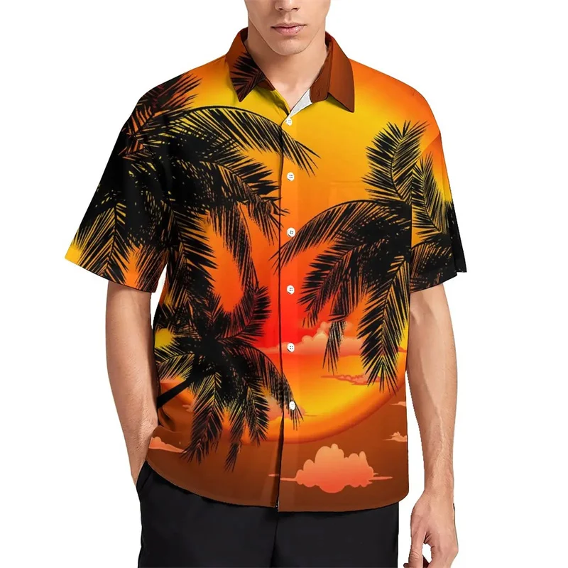 

Harajuku Summer 3D Palm Trees Printing Shirts Cocoanut Trees Graphic Short Shirts For Men Fashion Cool Clothing Hawaiian Blouses