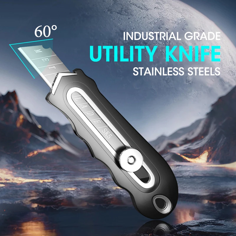 Durable Industrial Utility Knife,Replaceable High Carbon Steel Blade,Stainless Steel Paper Cutter,Office Art Student Supplies 2