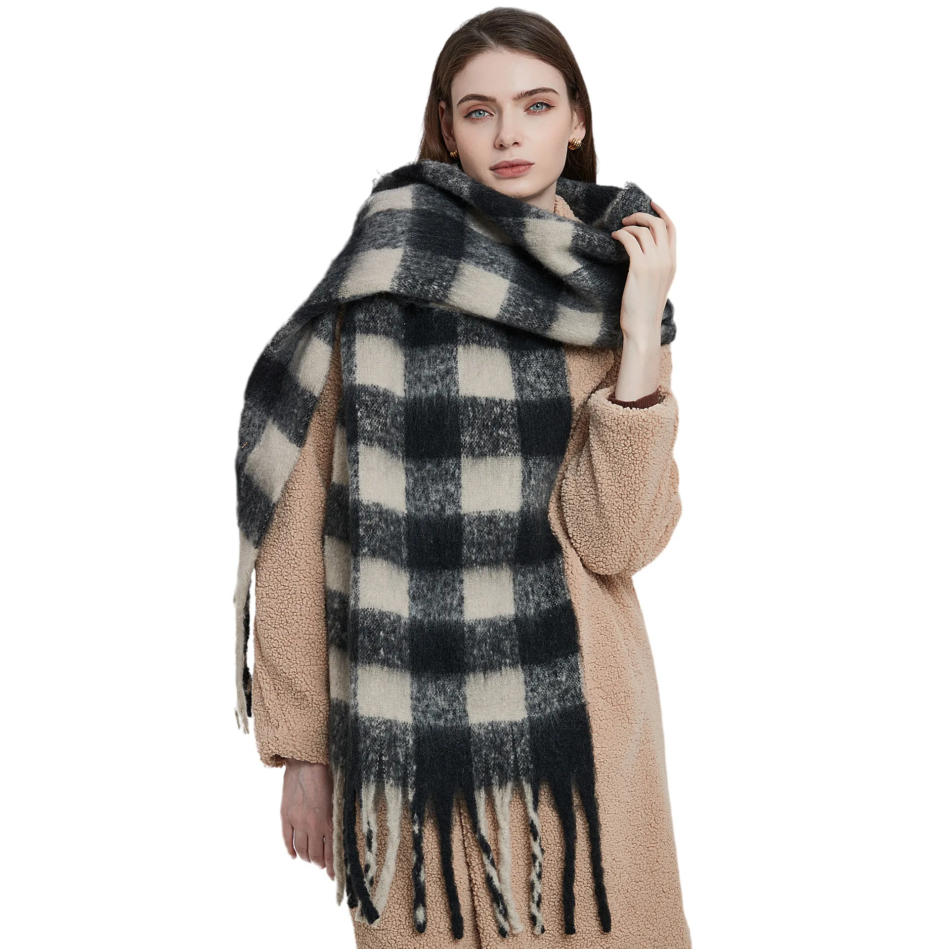 2022 New Women Plaid Scarf Winter Warm Shawls Cashmere Thicked Wrap Ladies Long Tassel Blanket Scarves Bufanda Mujer_voghion.com
