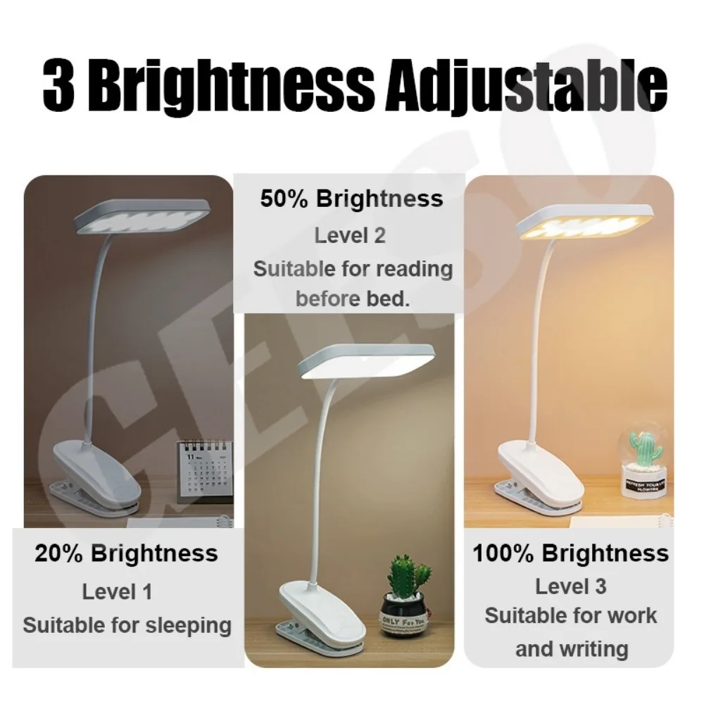 Clip Wireless Table Lamp Eye-Caring 3 Brightness Adjustable Touch Switch Rechargeable & USB Plug LED Reading Desk Lamp Table Lig 4