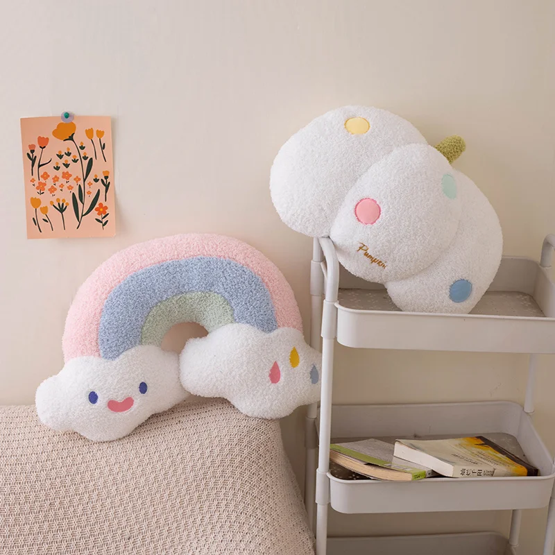 Soft Plush Rainbow Throw Pillow Stuffed Heart Pumpkin Hug Cushion Unicorn Plush Toy Massage Pillow for Girl Bedroom 6