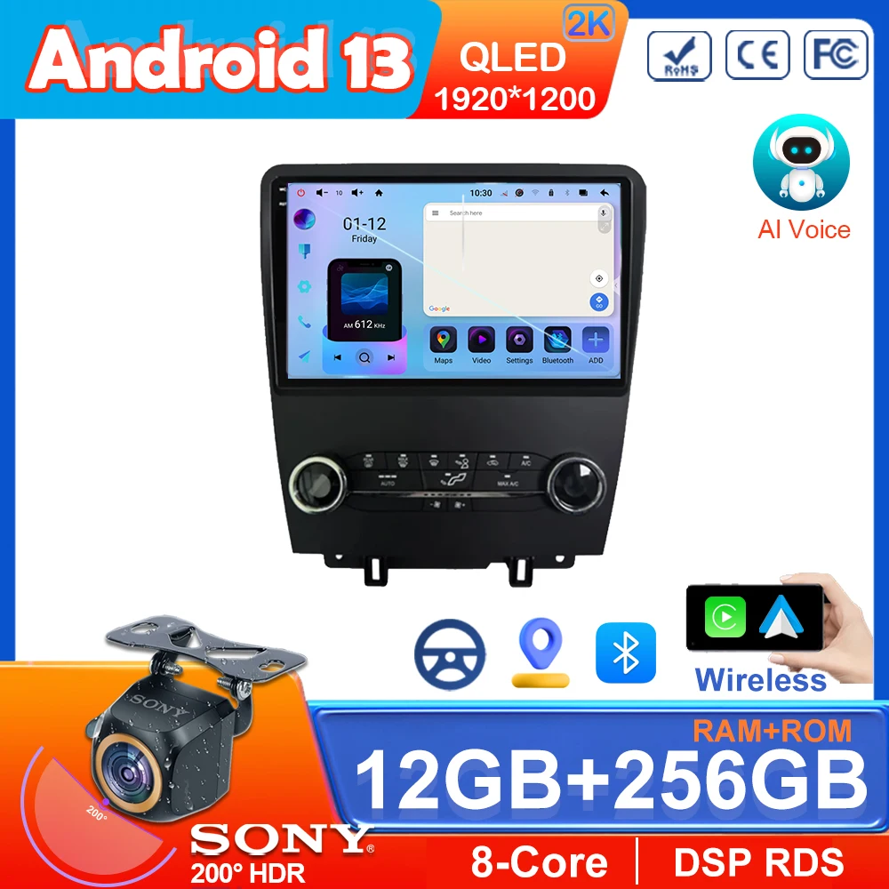 

Car Android 13 For Ford Mustang 2010-2014 Auto Radio Stereo Multimedia Video Player GPS Navigation 5G wifi Wireless Carplay QLED