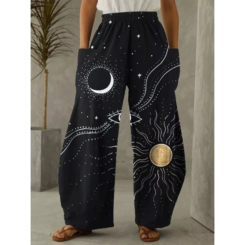 

Summer Sweatpants Joggers Space Moon Print Fashion Women Pants Casual Pants Pocket Loose Trouser Sweatpants Pantalon Chic