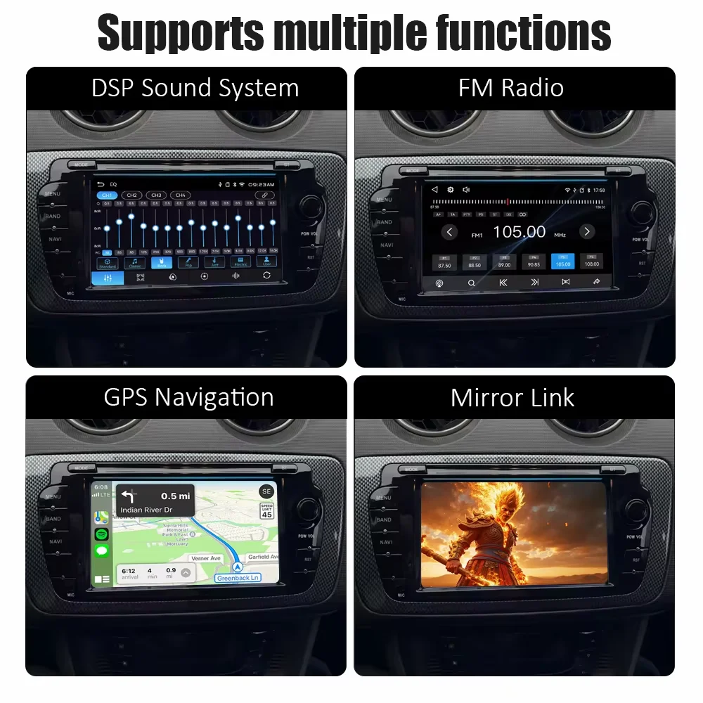 Para Seat Ibiza 6j 2009-2013 Pantalla Multimedia Linux de 7 Pulgadas con CarPlay Inalámbrico, Android Auto, Mirror Link, Airplay, GPS, BT y Radio para Auto 5