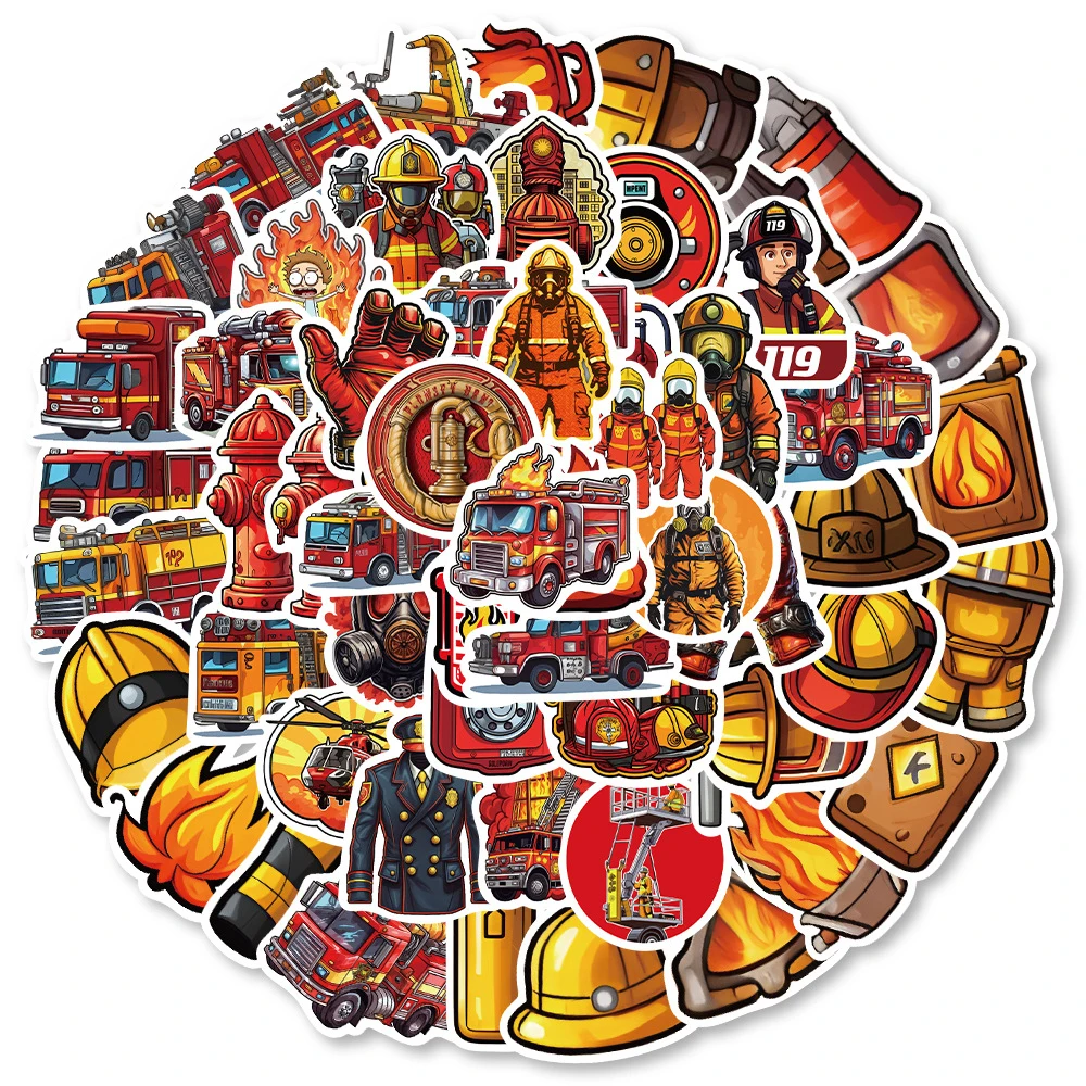 10/30/61pcs Fireman Fire Truck Cartoon Stickers Safety Education Decal Notebook Wall Car Fridge Graffiti Sticker for Kids Toys 2 style 50 60pcs cartoon wings of fire stickers flying dragons graffiti stickers for diy luggage laptop bicycle stickers