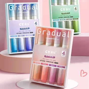 Set di 4 evidenziatori colorati, cancelleria coreana carina, penne per scuola, articoli di cancelleria kawaii