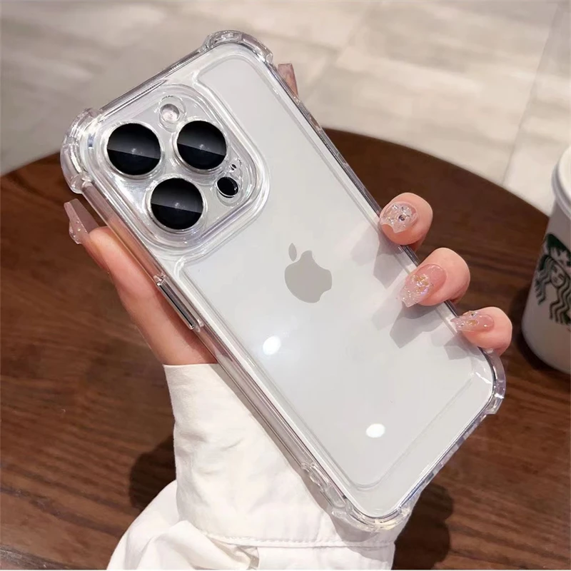 Luxurious Shockproof Silicone Phone Case with Lens Protection and Transparent Back Cover