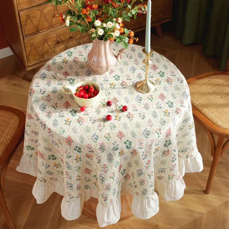 

Круглая скатерть из хлопка и льна с оборками, 150 см