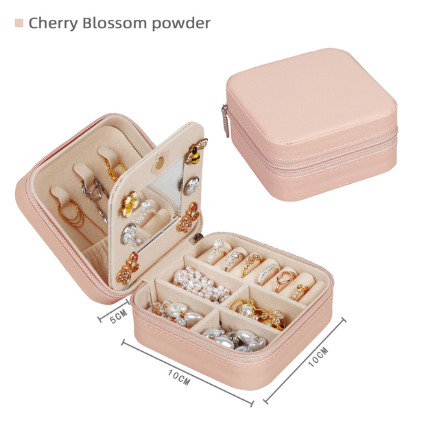 Portable Jewelry Storage Box Leather Case Boxes Travel Organizer Display Earrings Necklace Ring Jewelry Storage Organizer