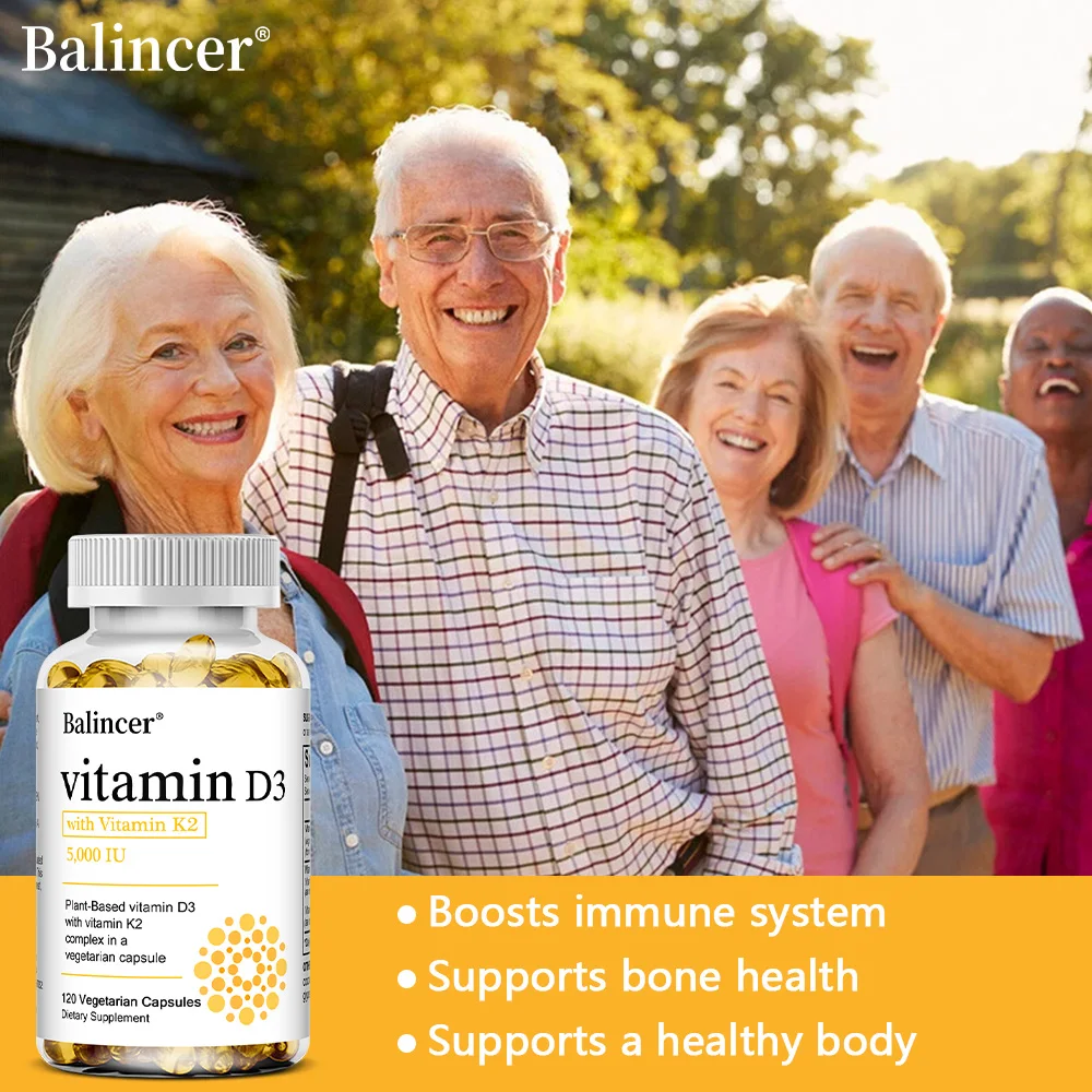 High Potency Vitamin D3 5,000 IU - 120 Vegetarian Capsules - Gluten Free Non-GMO Vitamin K2 + D3 Supplement
