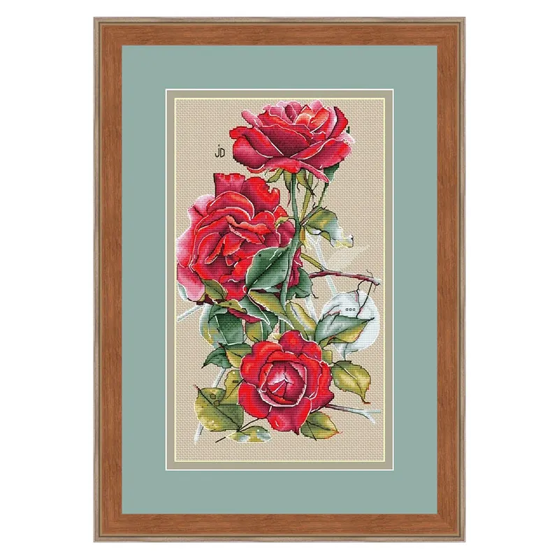 Fishxx Cross Stitch Kit Hemp Color Embroidery Cloth Hand Embroidery B1583 Three Red Rose Botanical Bouquet
