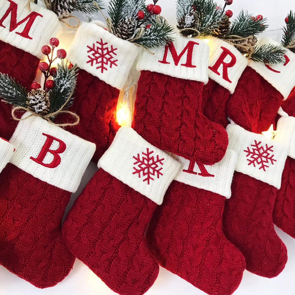 

Christmas Socks Red Snowflake Alphabet Knitting Stocking Christmas Tree Pendant Beautiful Party Supplies Home Accessories