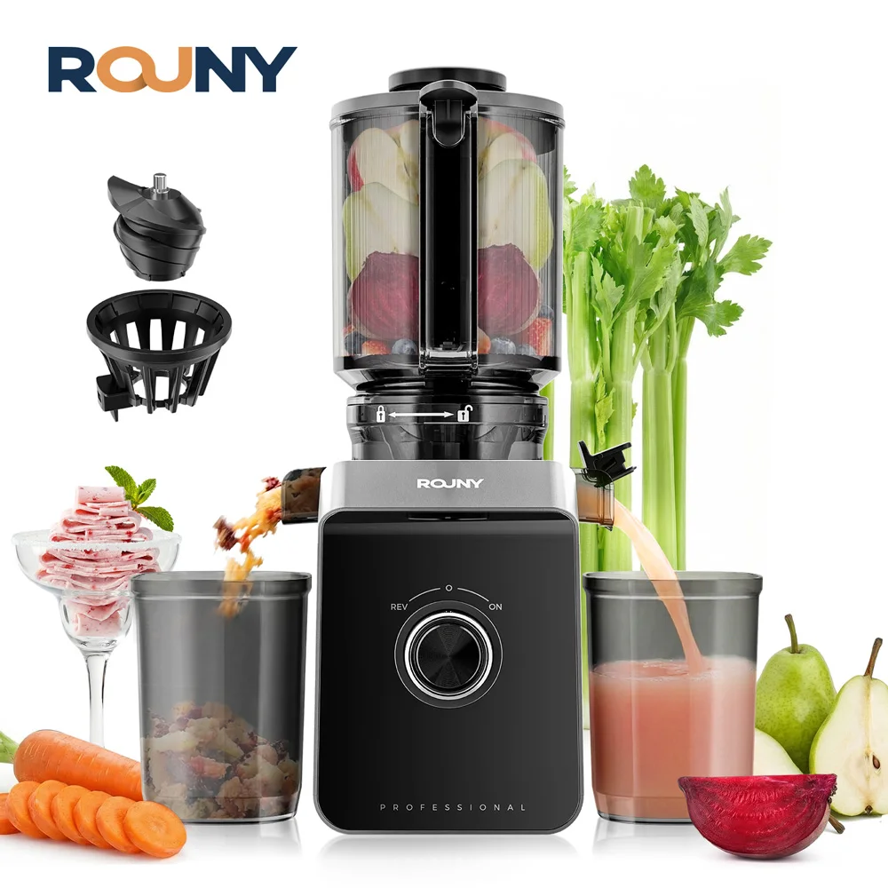 ROUNY Slow Juicer, Cold Press Extractor Filter-Free, Easy Clean Electric Fruit Juicer Machine With Large Caliber, Black_voghion.com