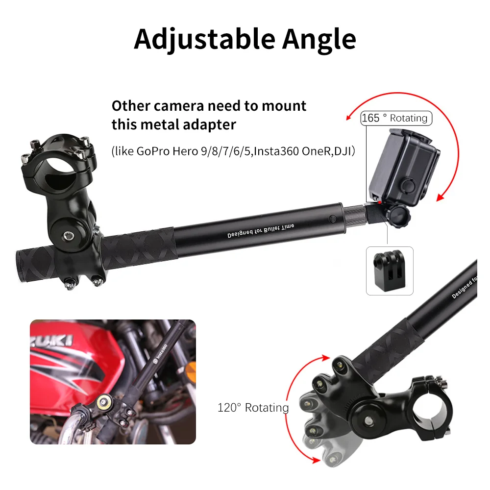 Suporte de Câmera Insta360 para Motocicleta e Bicicleta Suporte para Choques Monopé Selfie Invisível Gopro Max Hero 11 10 x3 x2 - Image 5