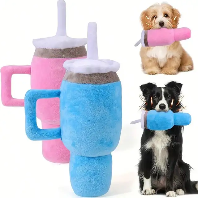 1pc Cute Beverage Mug Shaped Dog Chew Toys in Pink Blue Durable Ideal for Puppy Teething Entertainment