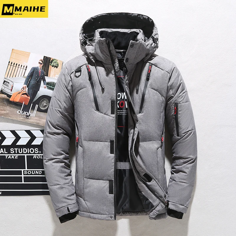 Retro Ultralight Thick Down Jacket For Men Luxury Designer Clothing Hooded White Down Coat Black Zipper Winter Jacket For Men