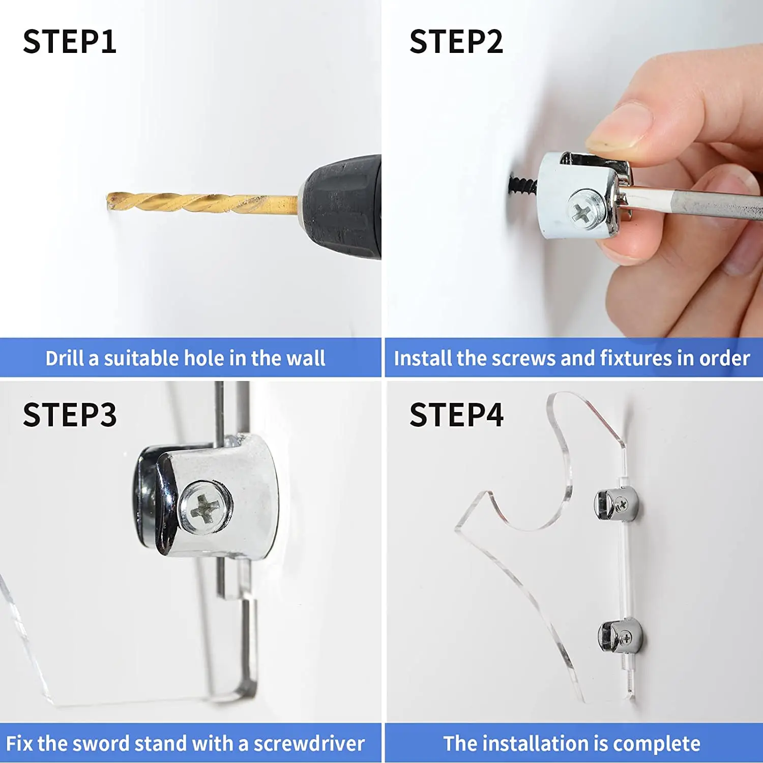 Support Sabre Support Murial Acrylique Pour Sabre/Épée - Transparent Ou Noir, Dimensions 8x6x5cm