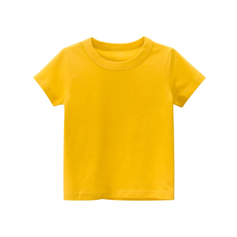 2024 Summer Girls Boys Solid T-Shirts Clothes 100% Pure Cotton Short Sleeve Yellow Red Green Kids UnderShirt Bottomming Clothing 5