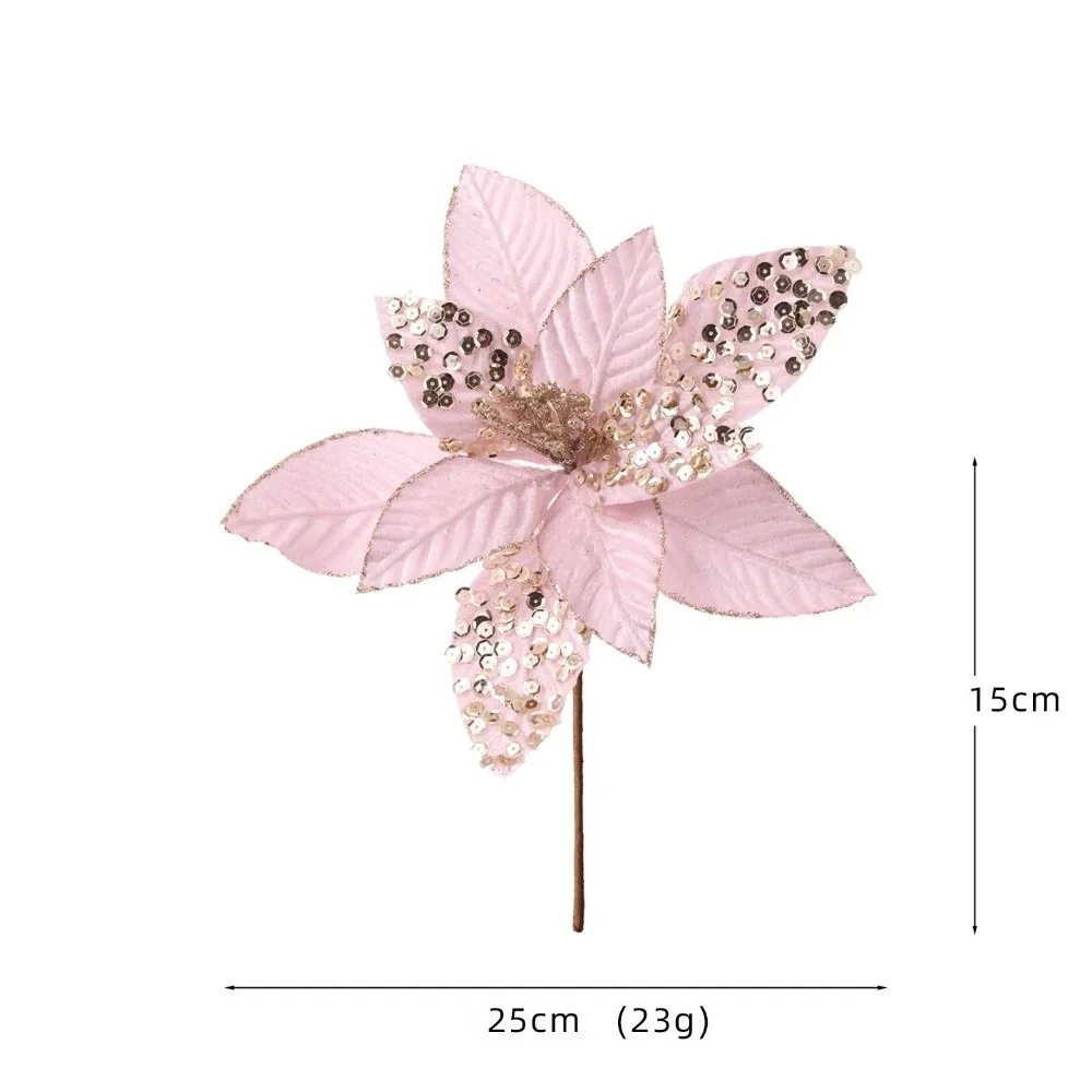 Artificial Poinsettia Flower Glitter Sequins Christmas Decoration