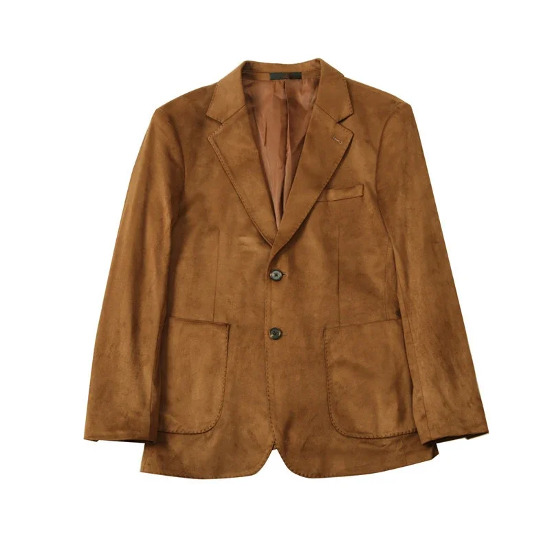 Men Deerskin Velvet Suede Fabric Suit Jacket Slim Suit Jacket Male Casual Business Single Button Blazer Coat Plus Size Xxxl