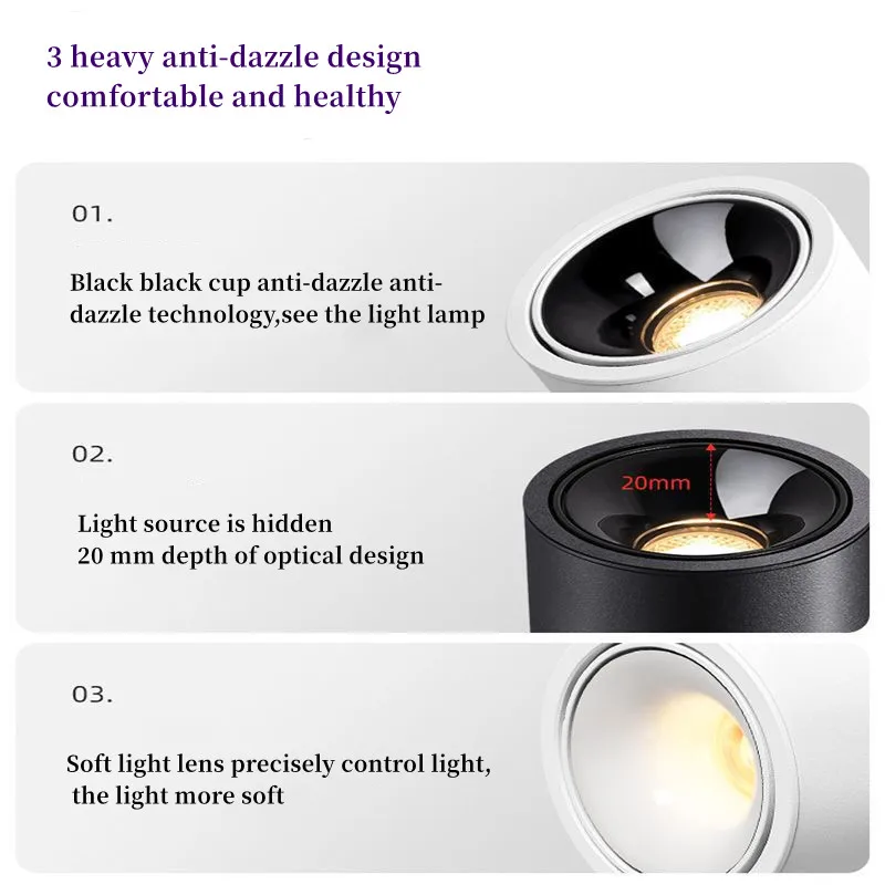 초박형 LED 스포트 라이트 눈부심 방지 조절 각도 110V220V 거실 가정용 원형 비 마스터 디밍 통