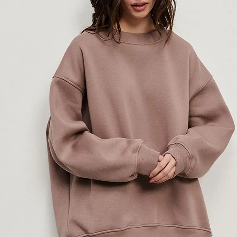 

Casual Loose Fit Hoodie Harajuku Aesthetic Streetwear Velvet Pullover Tops Korean Pop Woman Solid Color O Neck Sweatshirt