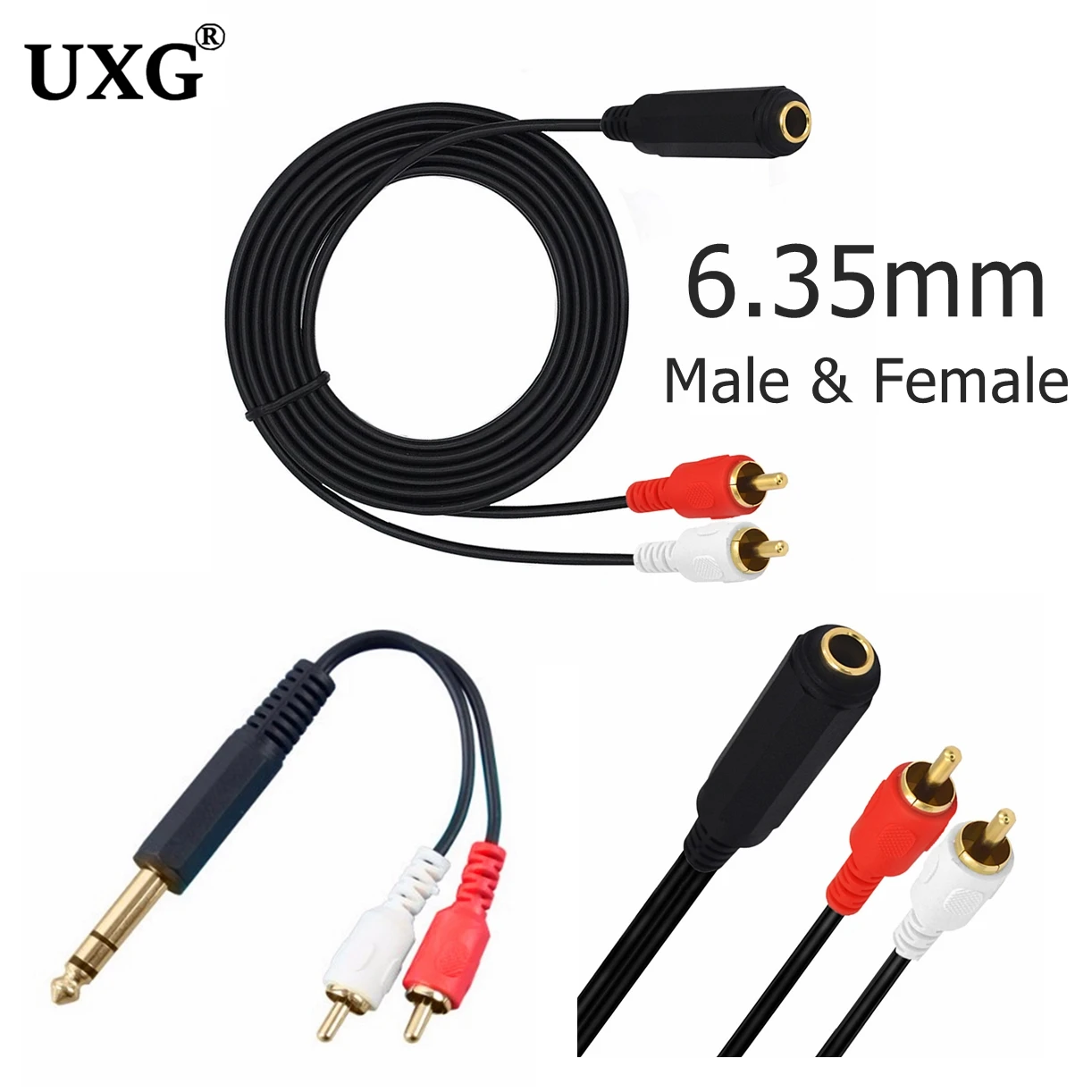 

2RCA To 6.35mm 6.35 Mm Female Accessory RCA Jack Splitter Cord For HiFi Stereo Aux Cable Audio Amplifier Mixer Speaker Recorder