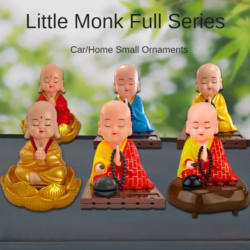 Solar Little Monk Creative Car Ornaments Dashboard Decoration Chinese Style Buddhism Lucky Ornament Gifts